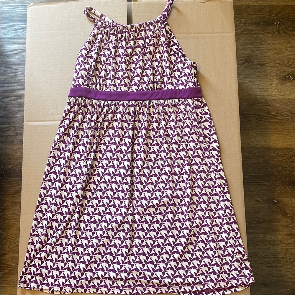 LOFT Purple and White Geometric Sundress